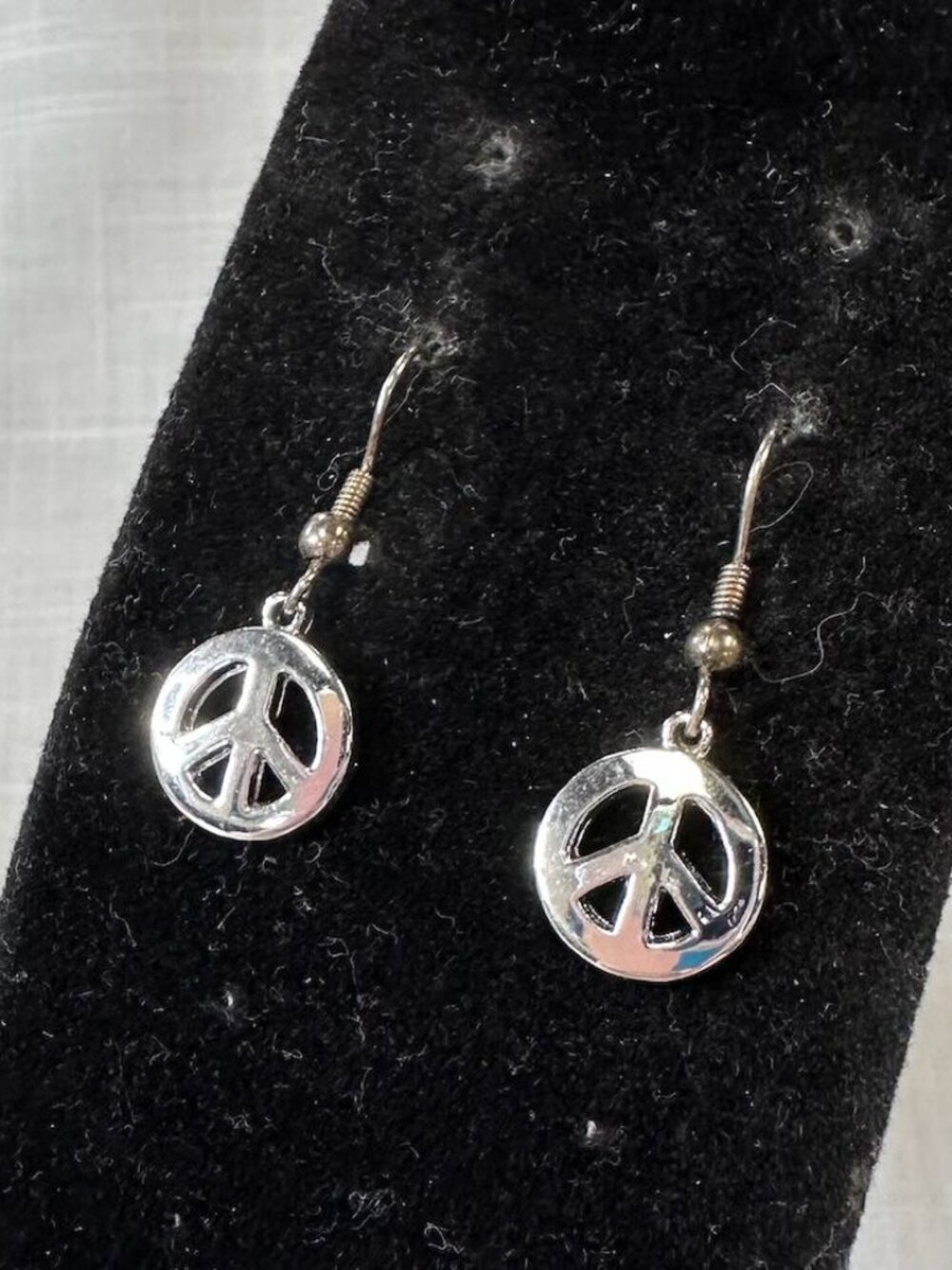 Silver Tone Peace Sign Dangle Earrings